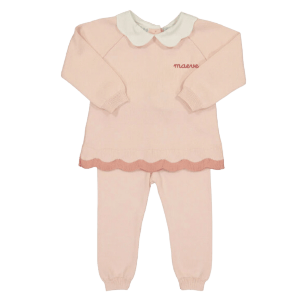 Scalloped Contrast Knit Set, Pink  Stitchmonograms   