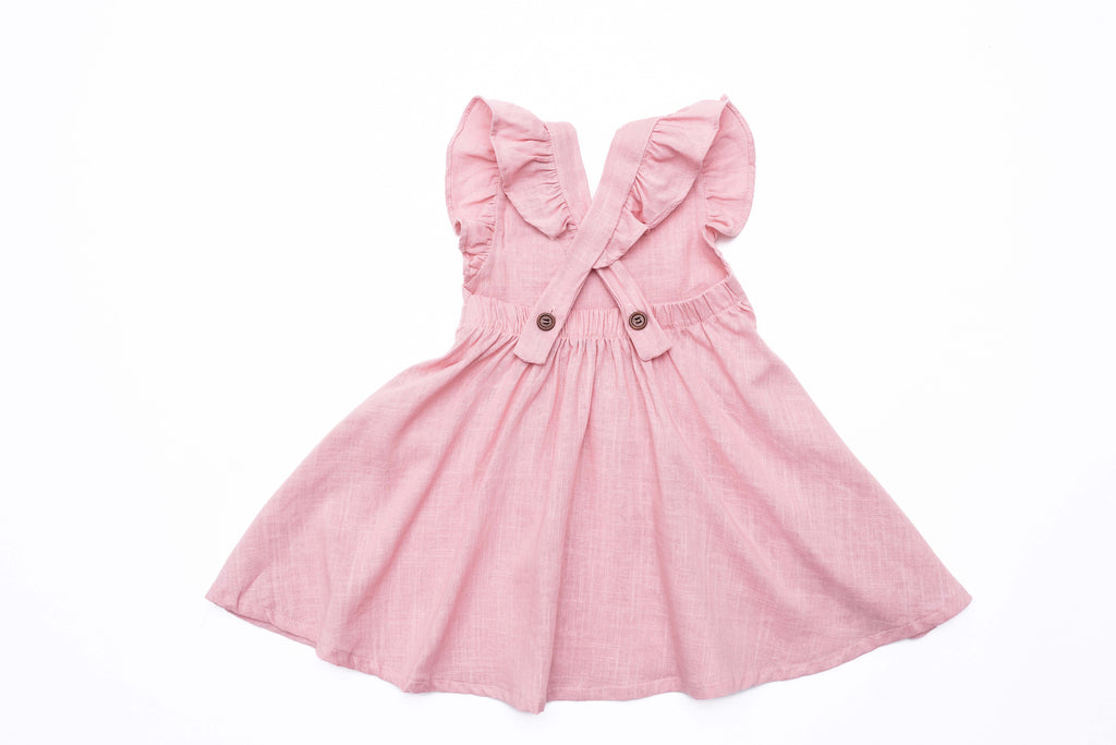 Custom Embroidered Girls Sleeveless Linen Dress, Pink  Stitchmonograms   