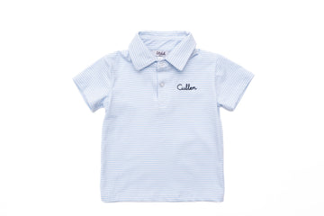 Custom Embroidered Striped Cotton Polo Shirt, Light Blue  Stitchmonograms   