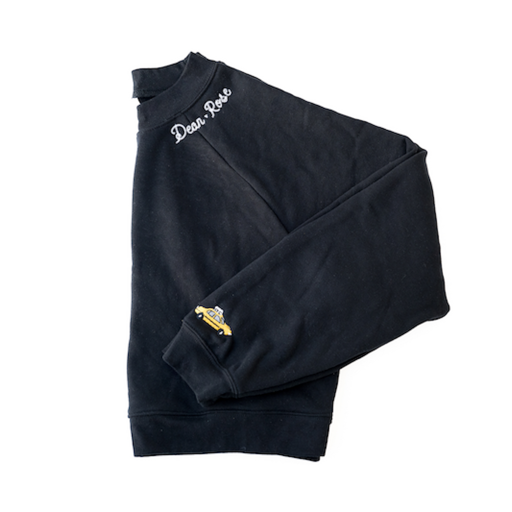 Women's Cropped Icon Sweatshirt with Neckline Embroidery, Black Stitchmonograms