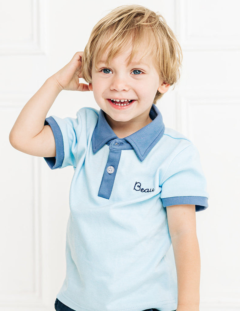 Contrast Polo Shirt, Blue Stitchmonograms