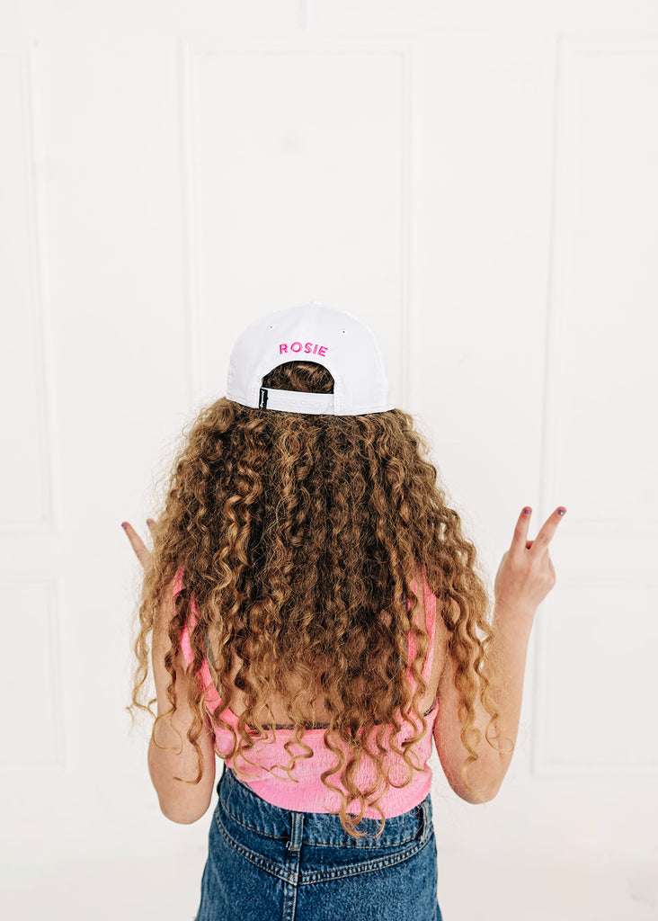 Retro Initial Rope Hat, White/Pink Stitchmonograms