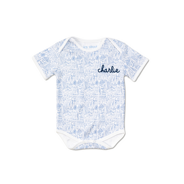 Joy Street Chicago Short Sleeve Baby Body Suit, Blue  Stitchmonograms   
