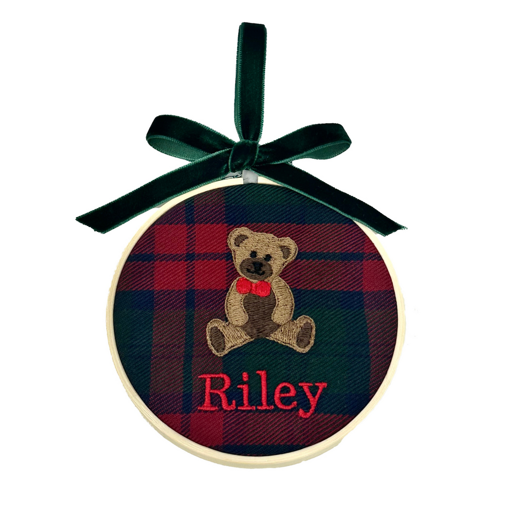 Custom Embroidered Plaid Ornament, Teddy Bear  Stitchmonograms   