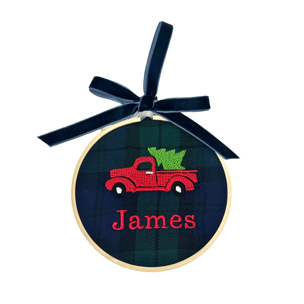 Custom Embroidered Plaid Ornament, Truck  Stitchmonograms   