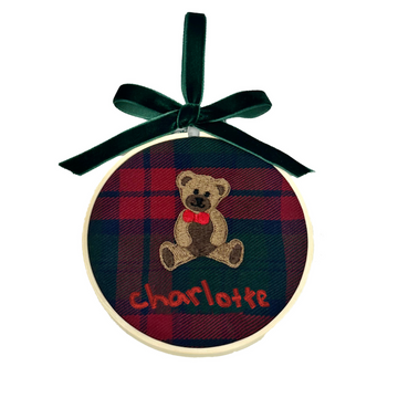 Custom Child's Signature Teddy Bear Ornament, Tartan Plaid  Stitchmonograms   