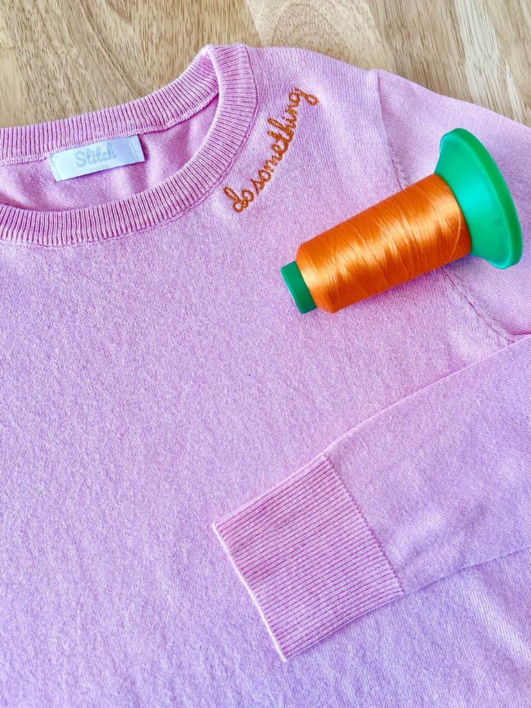 Womens crewneck sweater with neckline embroidery Stitchmonograms