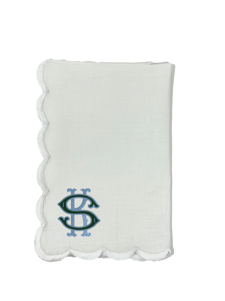 Linen Scalloped Dinner Napkin Set (4), White  Stitchmonograms   