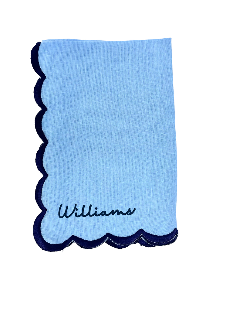 Linen Scalloped Dinner Napkin Set (4), Blue  Stitchmonograms   