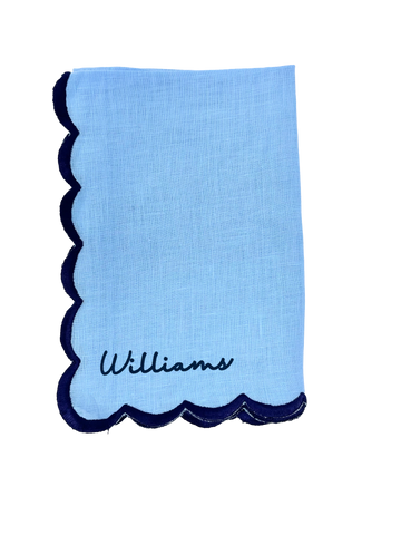 Linen Scalloped Dinner Napkin Set (4), Blue  Stitchmonograms   