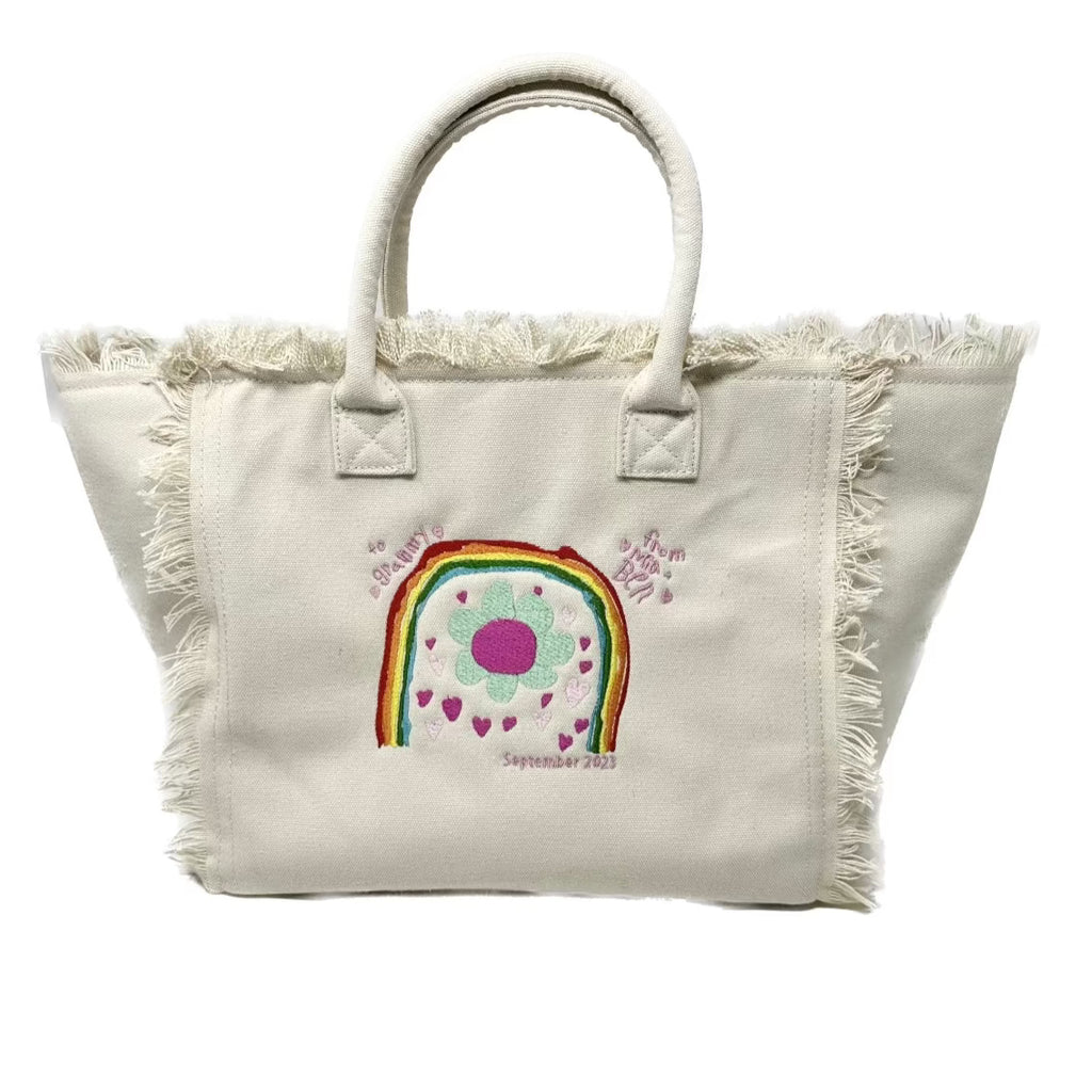 Custom Artwork Fringe Tote - Medium  Stitchmonograms   