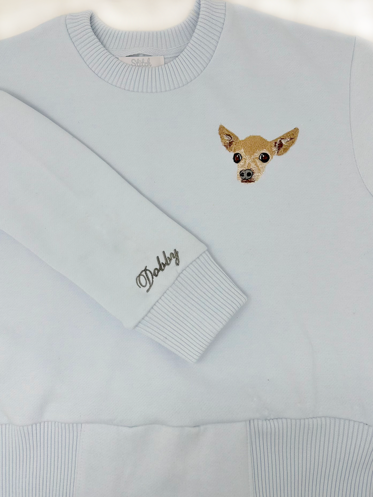 Women's Custom Embroidered Pet Sweatshirt, Ice Blue Stitchmonograms