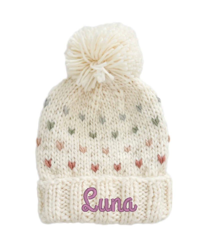 Fairisle Knit Hat, Ivory Stitchmonograms
