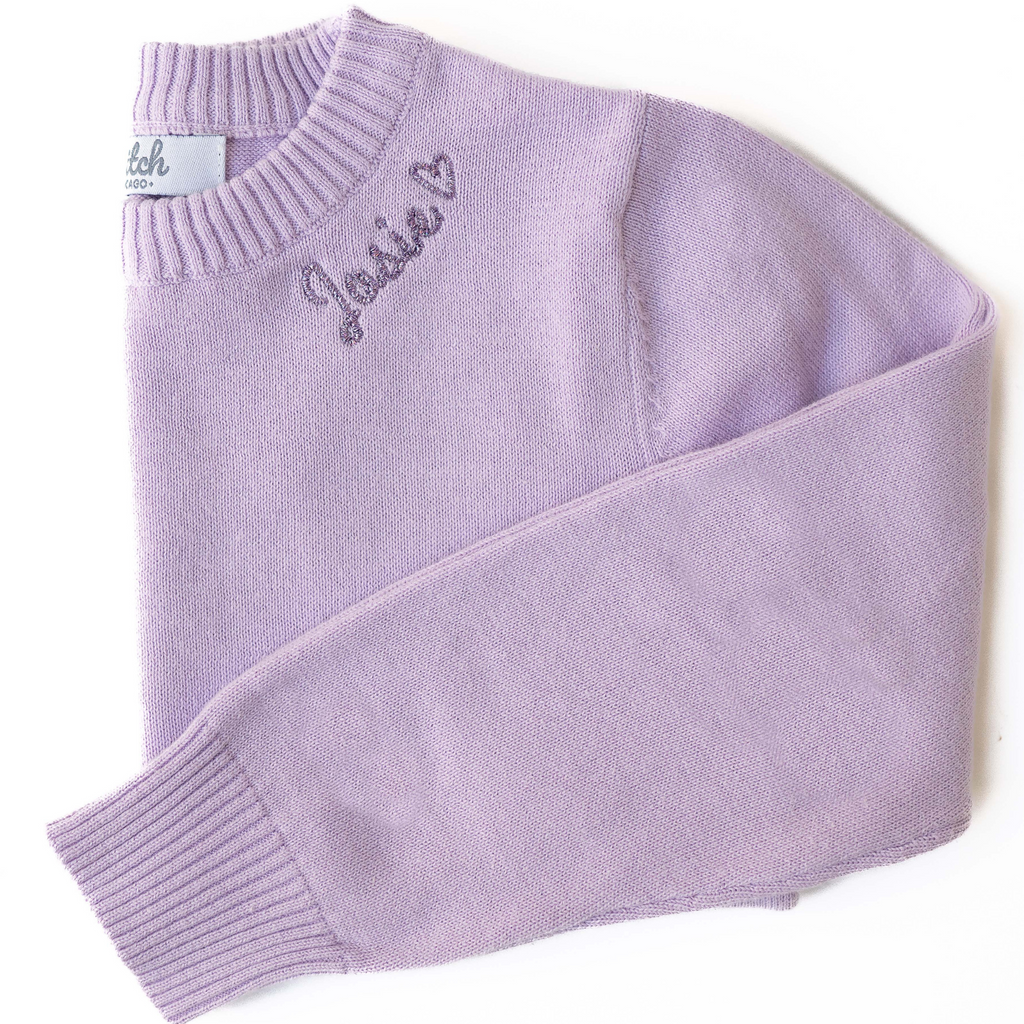 Custom Embroidered Crewneck Sweater with Glitter, Lilac  Stitchmonograms   
