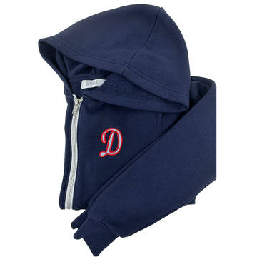 Hooded Zip-Up Sweatshirt Retro Initial, Navy  Stitchmonograms   