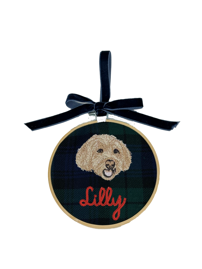 Custom Embroidered Pet Ornament, Blackwatch Plaid  Stitchmonograms   