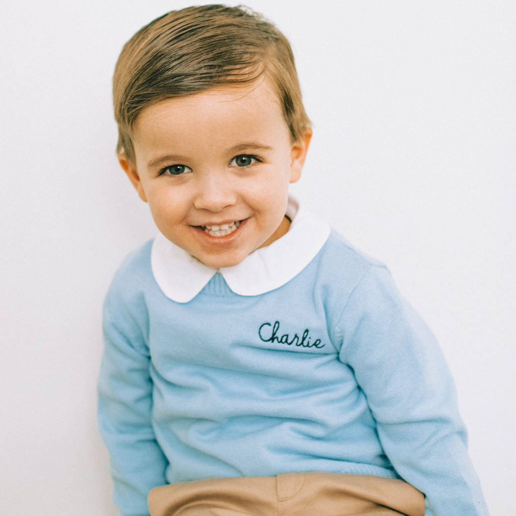 Crewneck knit sweater with chest embroidery  Stitchmonograms   