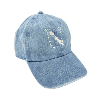 Denim cap with floral initial  Stitchmonograms   