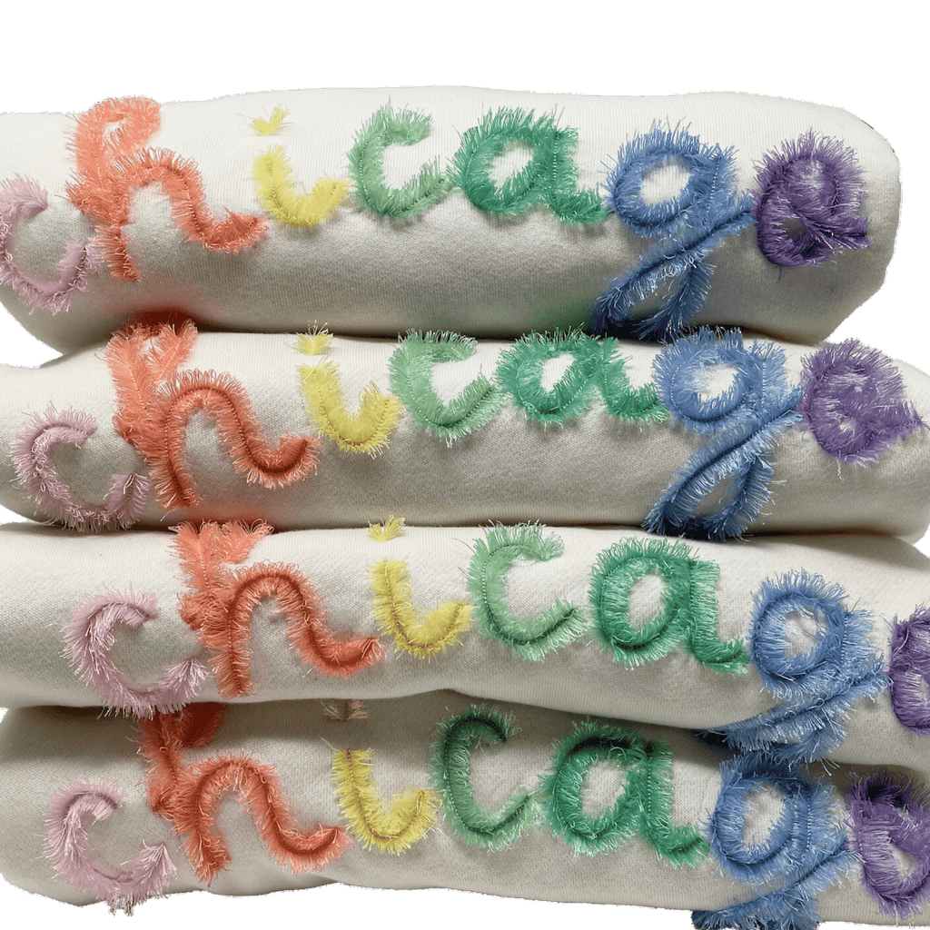 Fringe embroidery 'CHICAGO' sweatshirt  Stitchmonograms   