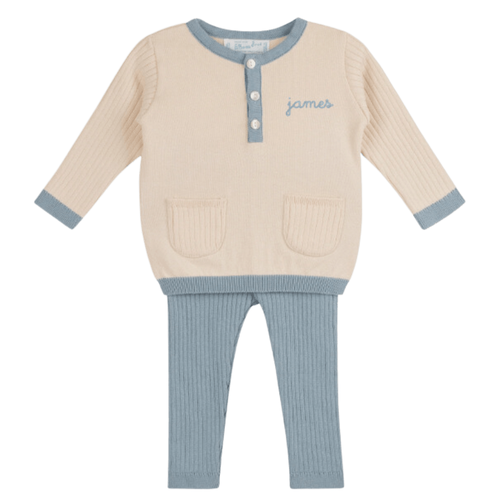 Henley Knit Set, Blue baby gift Stitchmonograms   