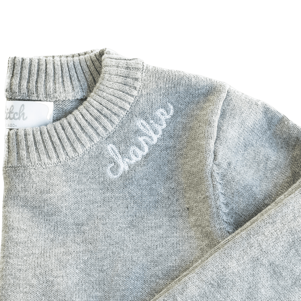 Custom neckline embroidery sweater, Gray  Stitchmonograms   