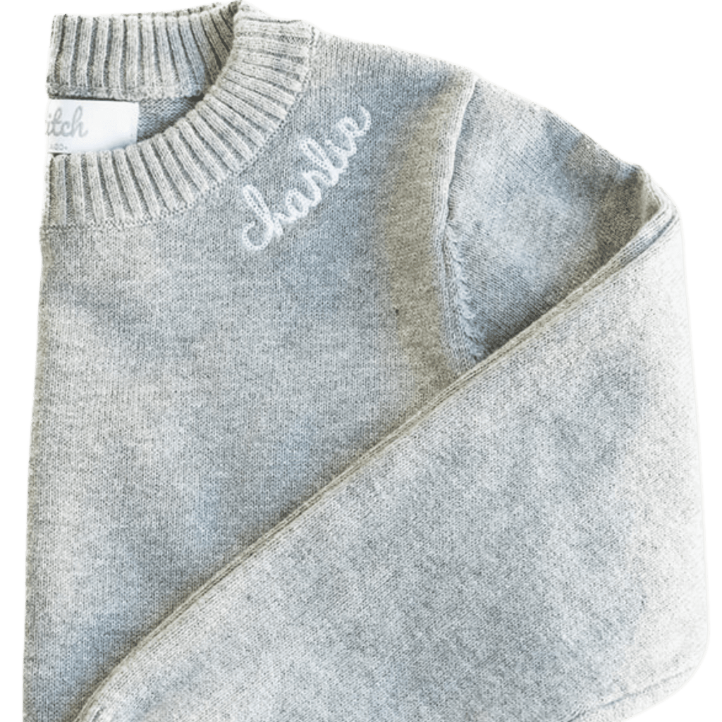 Custom neckline embroidery sweater, Gray  Stitchmonograms   