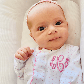 Polka dot pima cotton long sleeve footed sleeper  Stitchmonograms   