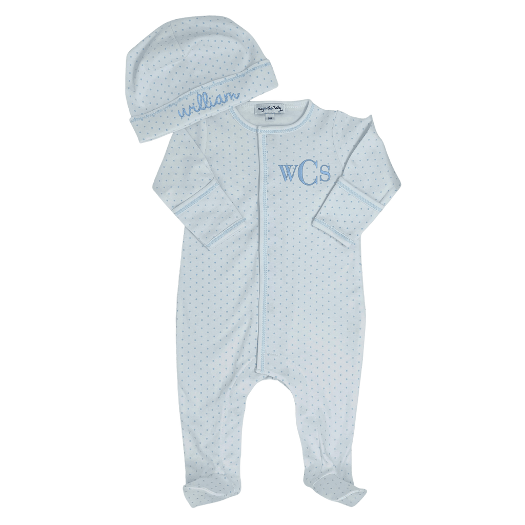 Polka dot pima cotton long sleeve footed sleeper  Stitchmonograms   