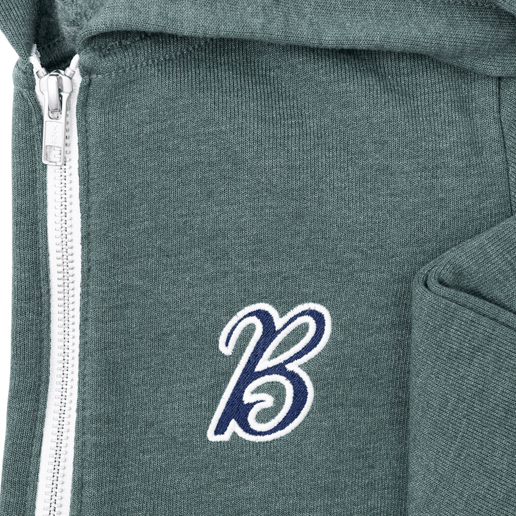 Hooded Zip-Up Sweatshirt Retro Initial, Forest Green  Stitchmonograms   