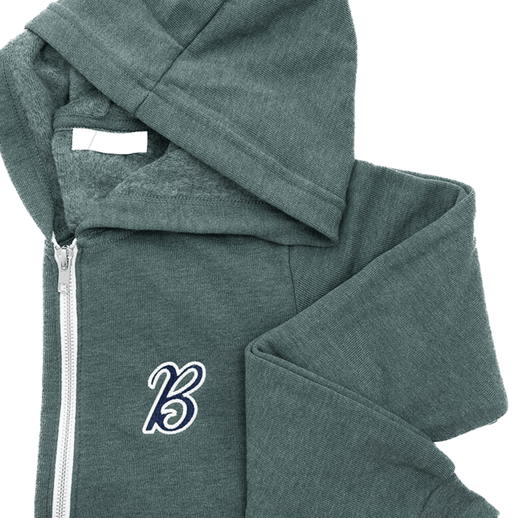 Hooded Zip-Up Sweatshirt Retro Initial, Forest Green  Stitchmonograms   