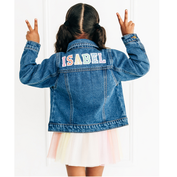 Custom Embroidered Denim Jacket, Pastel Rainbow  Stitchmonograms   