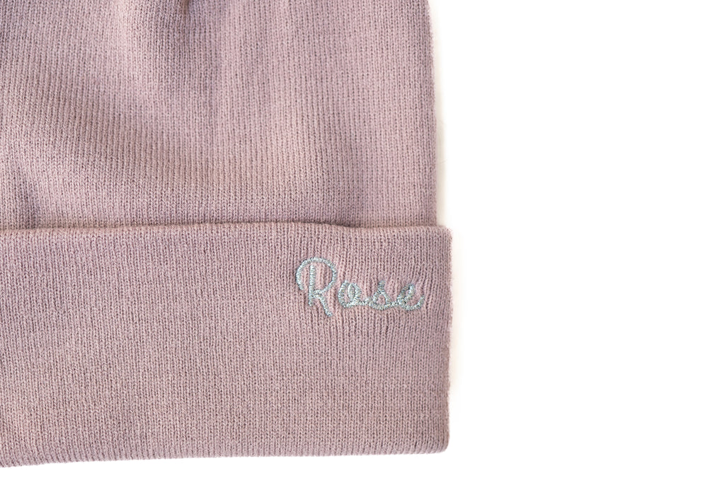 Custom Embroidered Beanie with Glitter, Mauve  Stitchmonograms   