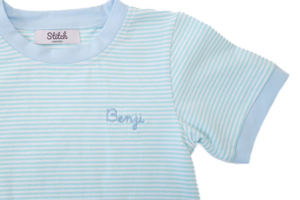 Striped Tee & Shorts Set, Light Blue Stitchmonograms